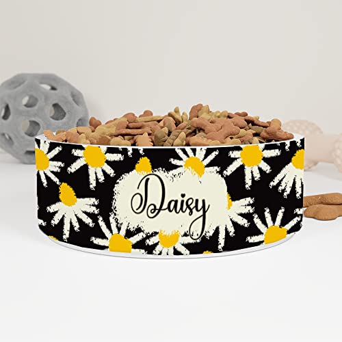 GENERIC Personalized Flowers Pattern Daisy Pet Bowl Custom Pet Name, Daisy Bowl Ceramic For Dogs, Cats Drinking Bowl, Available In Two Sizes