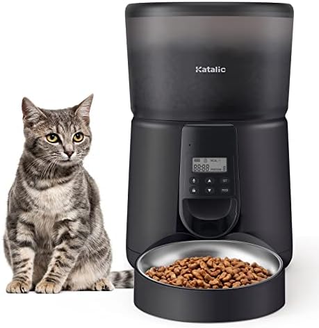  Automatic Cat Feeders,Katalic Clog-Free 4L Cat Food Dispenser With Sliding Lock Lid Storage Timed Feeder For Cat And Dogs With Voice Recorder, Programmable Meal & Portion Automatic Feeder