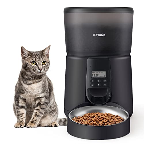  Automatic Cat Feeders,Katalic Clog-Free 4L Cat Food Dispenser With Sliding Lock Lid Storage Timed Feeder For Cat And Dogs With Voice Recorder, Programmable Meal & Portion Automatic Feeder