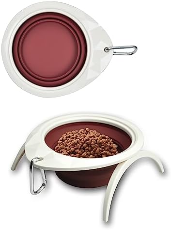  Collapsible Dog Bowl With Stand, Portable Foldable Food Dishes With Carabiner Clip, Pet Bowl With A Support, Travel Dog Cat Water Bowl (Pink)
