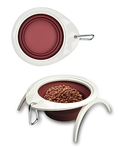 Collapsible Dog Bowl With Stand, Portable Foldable Food Dishes With Carabiner Clip, Pet Bowl With A Support, Travel Dog Cat Water Bowl (Pink)