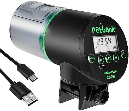  Petbank Automatic Fish Feeder - Rechargeable Timer Fish Feeder With USB Charger Cable, Fish Food Dispenser For Aquarium Or Fish Tank (CY-009 Blue)