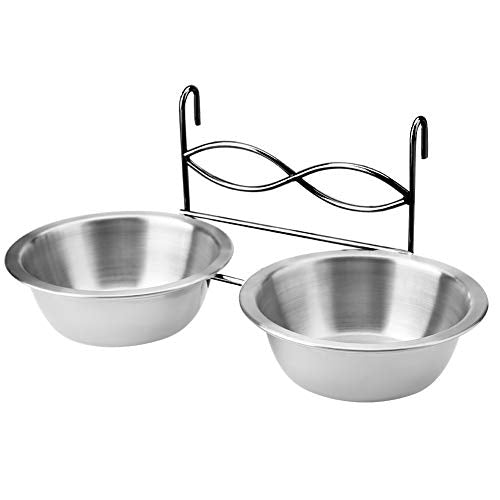  Petyoung Pet Food & Water Bowls Stainless Steel Pet Dual Hanging Feeder With Hook For Cat Dog Puppy Crate Cage