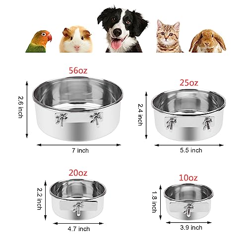  Wontee Pet Food Water Bowl With Clamp Holder Stainless Steel Feeding Cups Feeder For Dog Bird Parrot Cat Rabbit, 2 Packs (L)