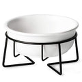  Ceramic Raised Cat Dishes Or Small Dog Bowl With Metal Stand 12 Ounces, Pet Food Or Water Bowls, White