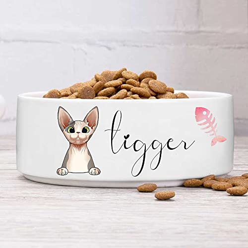 GENERIC Personalized Cat Bowls With Name & Breed Designs, Custom Cute Ceramic Kittens Bowl Icons, Customized Dish For Water, Dry Wet Food, Owner Gift, Available Small Larger Sizes, White