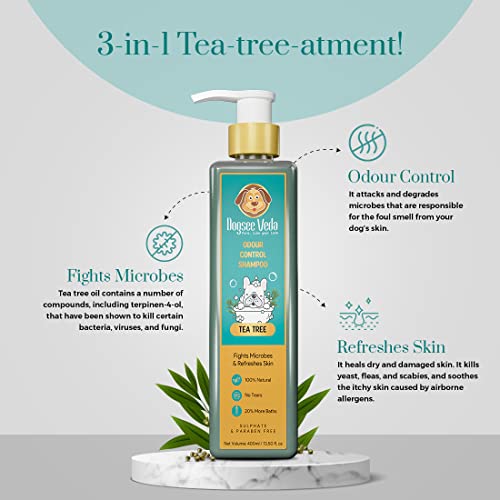  Dogsee Veda Odour Control Tea Tree Dog Shampoo | 100% Natural And Paraben Free | Ayurvedic | Cruelty-Free | Controls Odour, Fights Microbes And Refreshes Skin - 6.75 Fl.oz
