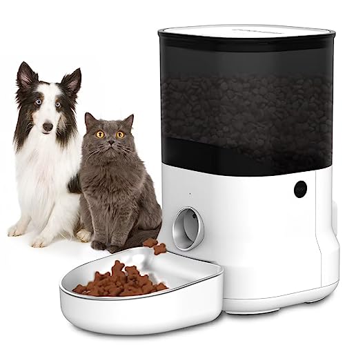  Automatic Cat Food Dispenser - Timed 1-6 Meals Daily Auto Pet Feeders For Dog & Cat With Voice Recorded Feeding Training, Clog-Free Design, Dual Power Supply (120"/3m Cord)