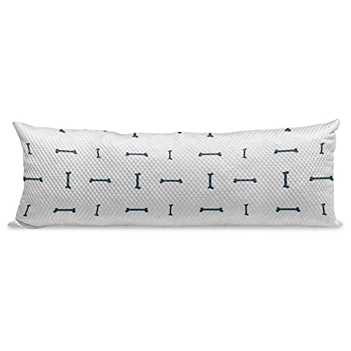  Lunarable Dog Bone Body Pillow Cover, Cartoon Food For Dog Treat Pattern With Silhouette Zigzag Background, Soft Comfortable Zippered Side Sleeper Pillow Case, 20" X 55", White And Dark Blue