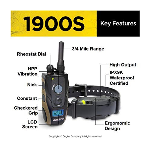  Dogtra 1900S Remote Dog Training Collar - 3/4 Mile Range, Waterproof, Rechargeable, Vibration - Includes Essential Pet Products Dog Training Clicker And Collapsible Food And Water Bowl