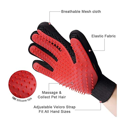  YangYan Cat Grooming Gloves Dog Hair Remover Gentle Deshedding Brush Comb Tool Pet Massage Mitt With Enhanced Long/Short Fur (Color : Blue Left, Size : One Size)