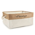  Xingfa Personalized Dog Toy Basket With Name,Custom Dog Toy Basket,Paw Prints Pet Food Storage Container,Dog Toy Box For Small Dogs,New Puppy Supplies (Beige,L 41X32X21cm)