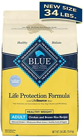  Blue Buffalo Dog Food, Life Protection Formula, Natural Chicken & Brown Rice Flavor, Adult Dry Dog Food, 34 Lb Bag