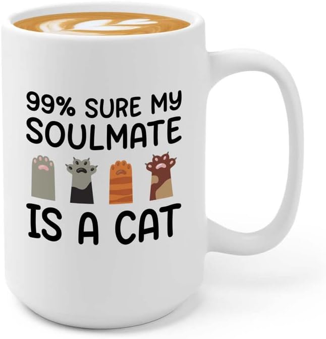  Flairy Land Cat Lady Coffee Mug 15oz Black - Passionate About Cats -Cat Paw Cat Parents Cat Mama Cat Lover Kitties Purr Feline Mom