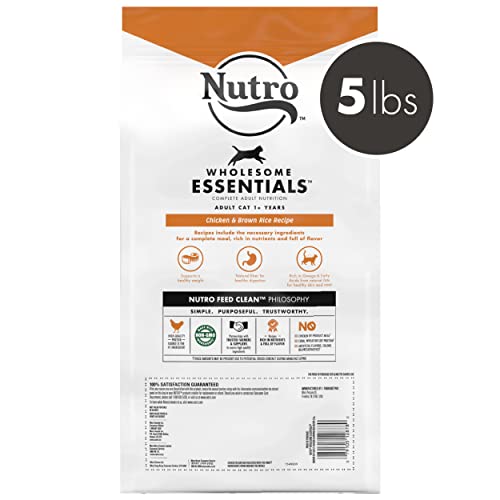  NUTRO WHOLESOME ESSENTIALS Natural Dry Cat Food, Indoor Cat Adult Chicken & Brown Rice Recipe Cat Kibble, 5 Lb. Bag