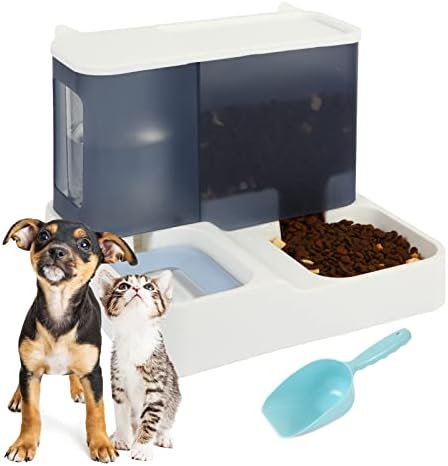  Anhixuse Automatic Cat Feeder,Dog Feeder,Pet Gravity Feeder,2 In 1 Gravity Cat Food And Water Bowl Set,Automatic Water Dispenser And Food Dispenser 2 In 1 For Small And Medium Dogs, Cats,Pets(Grey)