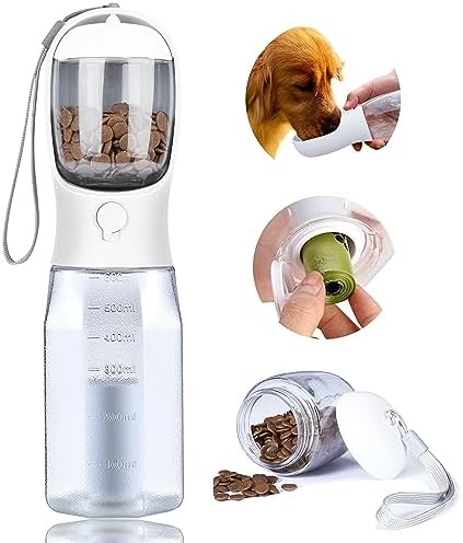  AVELORA Dog Water Bottle With Food Container, Portable Pet Dog Water Dispenser For Outdoor Walking,Hiking,Travel,Puppy Essentials,Puppy Supplies,Replaceable Waste Bags