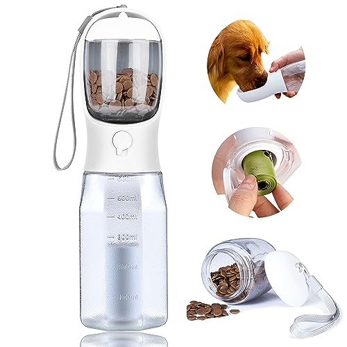  AVELORA Dog Water Bottle With Food Container, Portable Pet Dog Water Dispenser For Outdoor Walking,Hiking,Travel,Puppy Essentials,Puppy Supplies,Replaceable Waste Bags