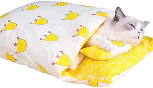  JENPECH Cat Bed - Semi-Closed Warm Soft Cat Sleeping Bed - Kennel Cushion Pet Supply With Pillow