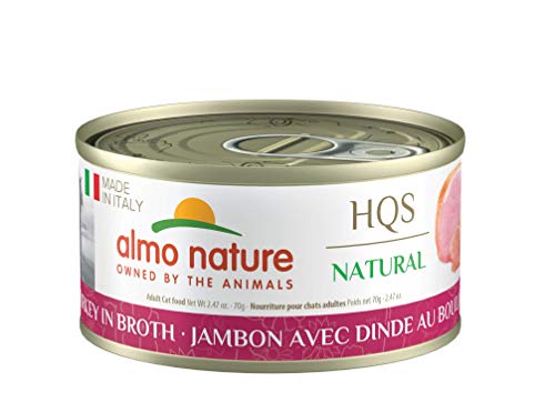  Almo Nature HQS Natural Made In Italy Ham With Turkey, Grain Free, Additive Free, Adult Cat Canned Wet Food, Shredded (2502H), 2.47 Oz, Pack Of 24