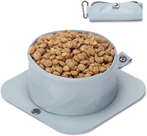  PETSFIT Collapsible Dog Bowls, 2 In 1 Portable Dog Bowl, Upgrade PVC Travel Water Bowl For Dogs Walking Parking Traveling With Carabiner (Double, Grey)