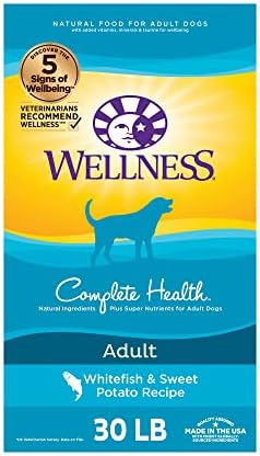  Wellness Complete Health Dry Dog Food With Grains, Natural Ingredients, Made In USA With Real Meat, All Breeds, For Adult Dogs (Whitefish & Sweet Potato, 5-Pound Bag)