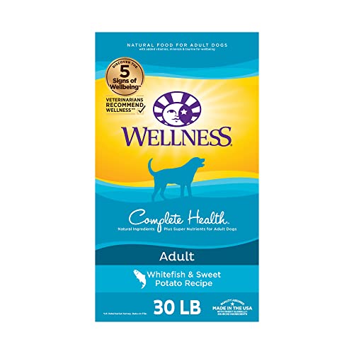  Wellness Complete Health Dry Dog Food With Grains, Made In USA With Real Meat & Natural Ingredients, All Breeds, Adult Dogs (Whitefish, 30-lb) – With Nutrients For Immune, Skin, & Coat Support