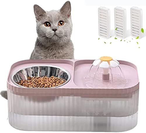  KHONSU PET Cat Water Fountain, Pet Food Bowl, Super Quiet Automatic Water Fountain, 3L/101ozAutomatic Flower Fountain & Stainless Steel Bowl With Smart Pump And 3 Replacement Filters, (Green)