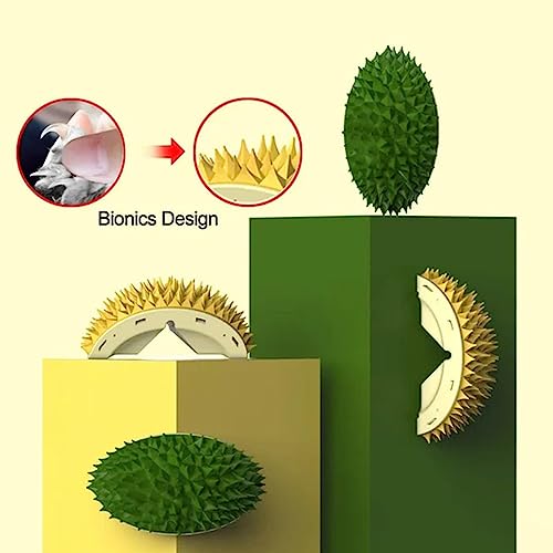  ZOVALI Durian Multifunctional Toys,Durian Cat Scratcher, Cat Scratcher Durian Comb, Massaging And Removing Floating Hair Cat Dog Mint Toys (Green+Yellow)