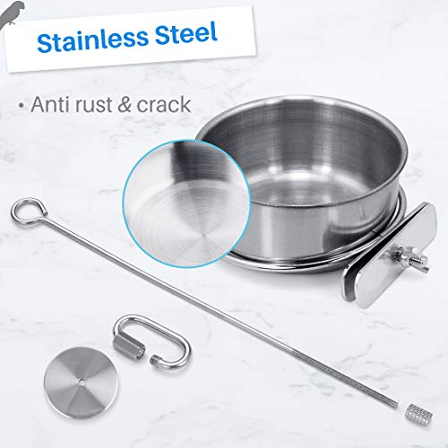  Kalevel 2pcs Bird Feeder Bowl Feeding Coop Cup Stainless Steel Parrot Cage Food Water Dish With Bird Fruit Holder Veggie Skewer