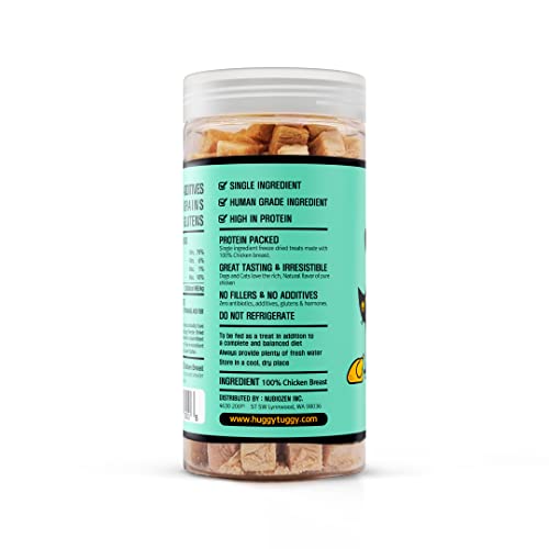  Huggy Tuggy Freeze Dried Chicken Breast Treats For Dog And Cat - Natural Single Ingredient Pet Food Pet Treat, High Protein - No Fillers, Preservatives, Or Additives, Gluten Free - 4.76 Oz