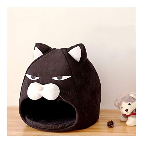  YangYan Cartoon Cat Bed Lovely Pet House For Puppy Cat Warm Soft Cat Cave Tent Waterproof Bottom Sleep Bag Cat Supplies (Color : Black, Size : 38cm38cm38cm)