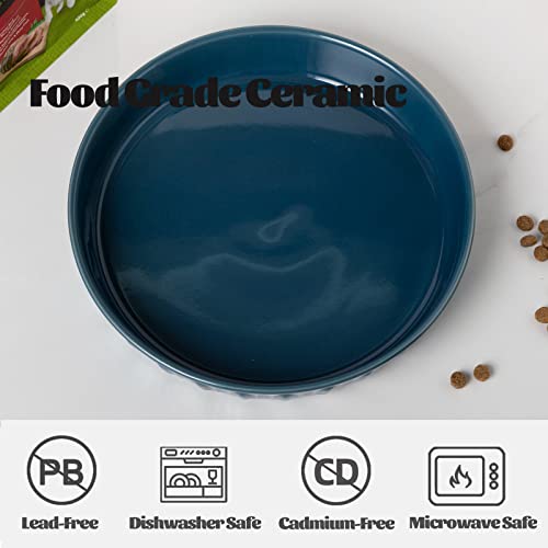  Fun Elements Shallow Dog Bowls, 10.5" Extra Large Ceramic Dog Bowls For Small, Medium And Large Breeds, Non-Slip Dog Food Plate, Flat And Wide, Dishwasher Safe, Suitable For Dogs And Cats (Blue)