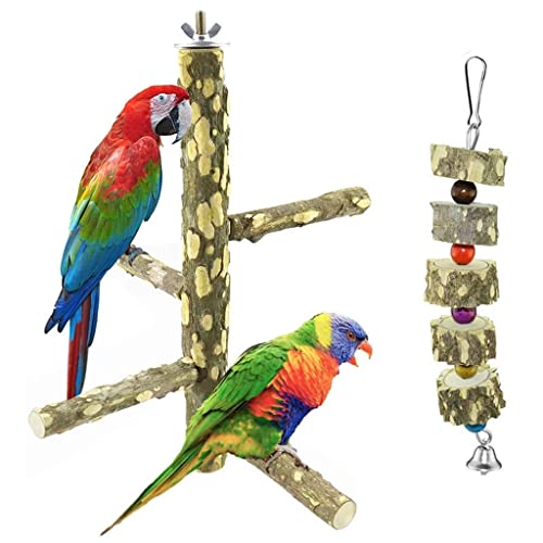  JYDQM 2Pcs/Set Pet Parrot Bird Standing Stick Wood Pole Bird Cockatiel Parakeet Perches Bite Claw Grinding Toy Bird Cage Accessories