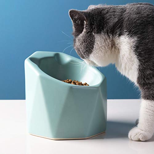  Balacoo Pet Ceramic Bowl Geometric Hexagon Bowl Feeder Food Dish For Dog Cat Puppy Or Kitten (Blue)