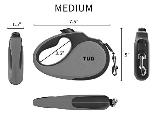  TUG 360° Tangle-Free Retractable Dog Leash With Anti-Slip Handle | 16 Ft Strong Nylon Tape| One-Handed Brake, Pause, Lock (Medium, Grey)
