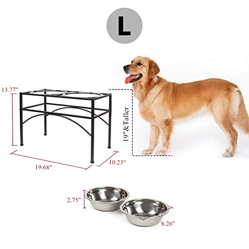  Funkeen Elevated Dog Bowls Raised Pet Feeder Cat Food & Water Diner Stand Set (2 Quarts | For Large Dogs)