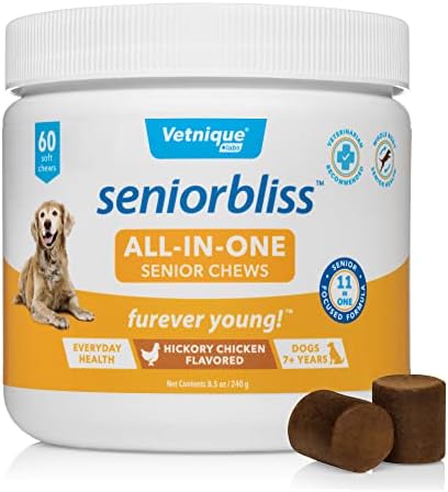  Vetnique Labs Seniorbliss Aging Dog (7+) Senior Dog Vitamins And Supplements, Supports Heart, Allergy, Arthritis, Skin And Coat - Furever Young (Probiotic Chew, 30ct)