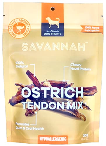  Savannah Pet Food Ostrich Tendon Mix - Hypoallergenic - Made From 100% Ethically And Substainably Raised And Harvested Ostriches - 2 Ounce Pouch