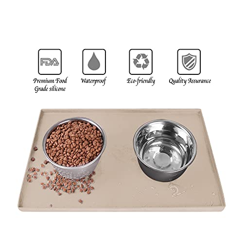  Hubulk Dog Feeding Mat,Silicone Pet Food And Water Bowl Placemat,Dishwasher, High Raised Edge To Prevent Spills,Nonslip Waterproof Tray To Stop Messes On Floor（24"x16"x0.5", Taupe）