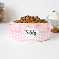 GENERIC Personalized Daisy & Pink Plaid Pattern Pet Bowl, Dog Name Bowl, Cat Name Bowl, Gift For Pets, Ceramic Bowl