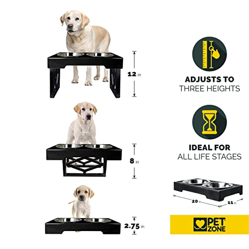  Pet Zone Designer Diner 3 Height Adjustable Dog Food Stand With 2 Stainless Steel Dog Bowls (7 Cup Capacity Each)