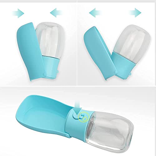  Dog Water Bottle Portable Pet Travel Bowl Foldable Dispenser For Walking Hiking, Puppy Accessories Dog Water Bottle With Activated Carbon Filter, Leak Proof, Food-Grade Materials(10 Oz,Blue)