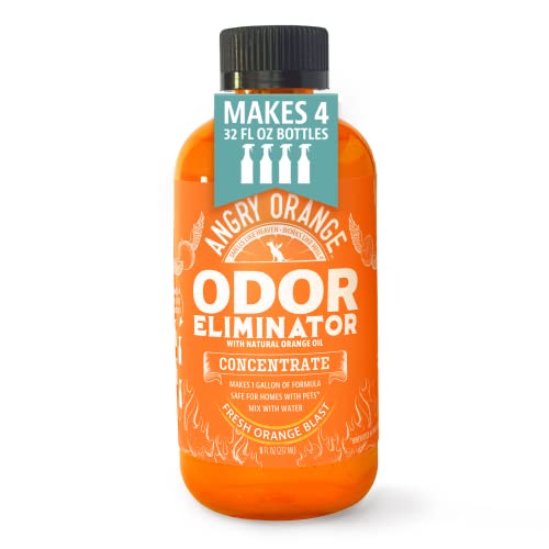  Angry Orange Pet Odor Eliminator For Home - 8oz Dog And Cat Pee Smell Remover For Carpet, Grass, Tile And Furniture - Citrus Concentrate, Makes 128oz Of Liquid