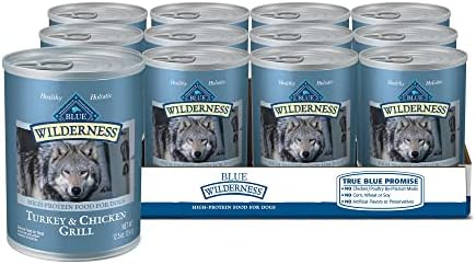  Blue Buffalo Wilderness High Protein, Natural Adult Wet Dog Food, Turkey & Chicken Grill 12.5-oz Cans (Pack Of 12)
