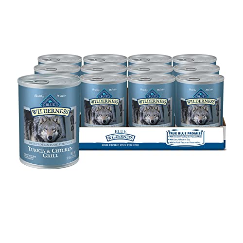  Blue Buffalo Wilderness High Protein, Natural Adult Wet Dog Food, Turkey & Chicken Grill 12.5-oz Cans (Pack Of 12)