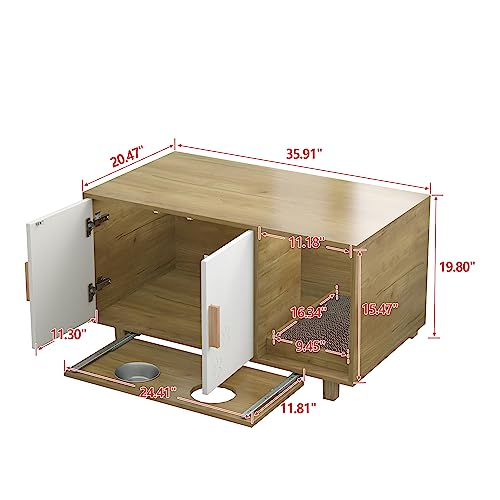  FEELLE Cat Litter Box Enclosure Houses With Food Bowls And Scratch Pad For Indoor Cats, Cat Washroom Hidden Litter Box Furniture Cabinet, Modern Cat Home, Table Nightstand Pet House