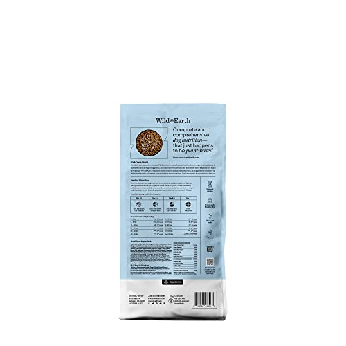  Wild Earth Vegan Dry Dog Food Performance Formula | Plant-Based Vegetarian Kibble | Wheat-Free, Allergen-Free, Veterinarian-Developed | Veggie Chick'n Kabob Flavor, 4lb Bag