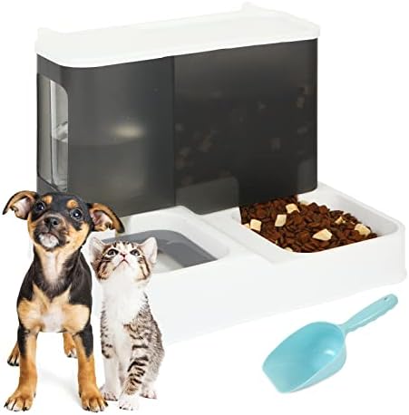  Anhixuse Automatic Cat Feeder,Dog Feeder,Pet Gravity Feeder,2 In 1 Gravity Cat Food And Water Bowl Set,Automatic Water Dispenser And Food Dispenser 2 In 1 For Small And Medium Dogs, Cats,Pets(Grey)