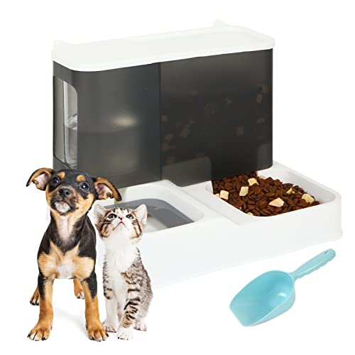  Anhixuse Automatic Cat Feeder,Dog Feeder,Pet Gravity Feeder,2 In 1 Gravity Cat Food And Water Bowl Set,Automatic Water Dispenser And Food Dispenser 2 In 1 For Small And Medium Dogs, Cats,Pets(Grey)